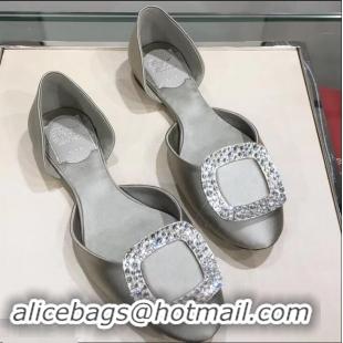 Crafted Imitation Roger Vivier Chips Strass Ballerinas R9101 Silk Silver Gray 2019