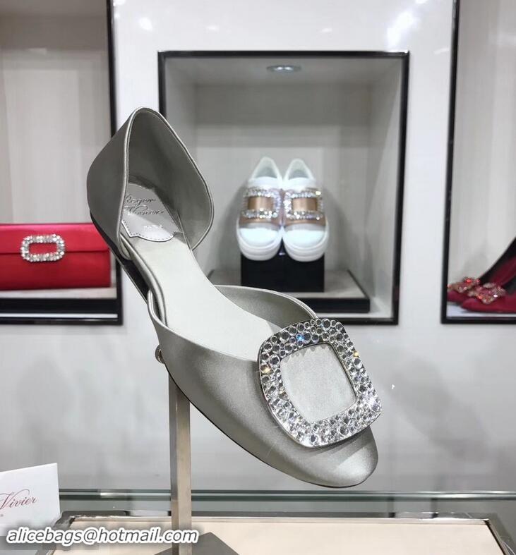 Crafted Imitation Roger Vivier Chips Strass Ballerinas R9101 Silk Silver Gray 2019