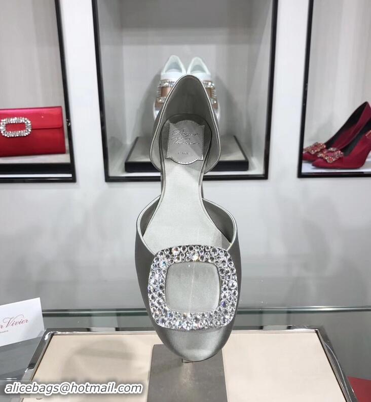 Crafted Imitation Roger Vivier Chips Strass Ballerinas R9101 Silk Silver Gray 2019