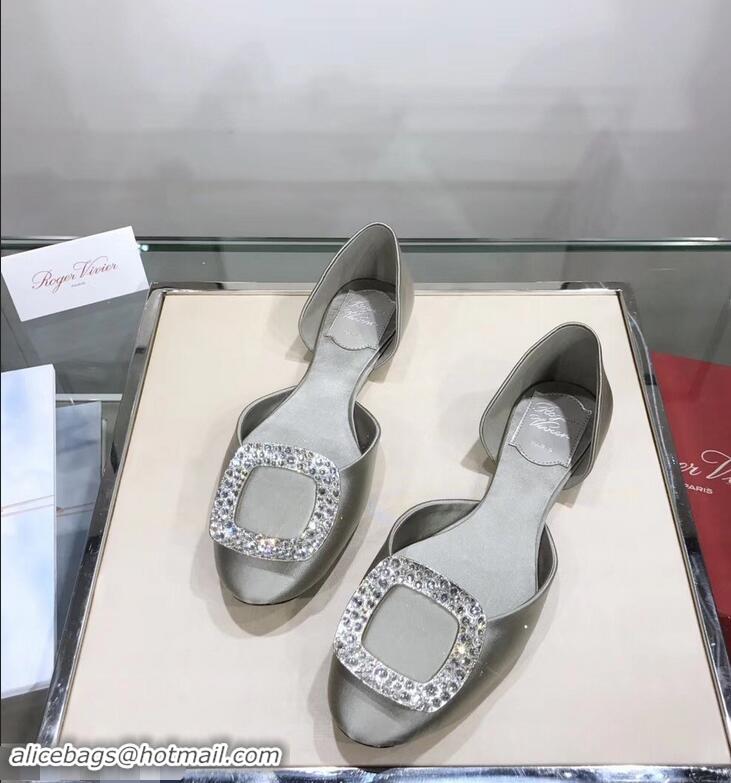 Crafted Imitation Roger Vivier Chips Strass Ballerinas R9101 Silk Silver Gray 2019