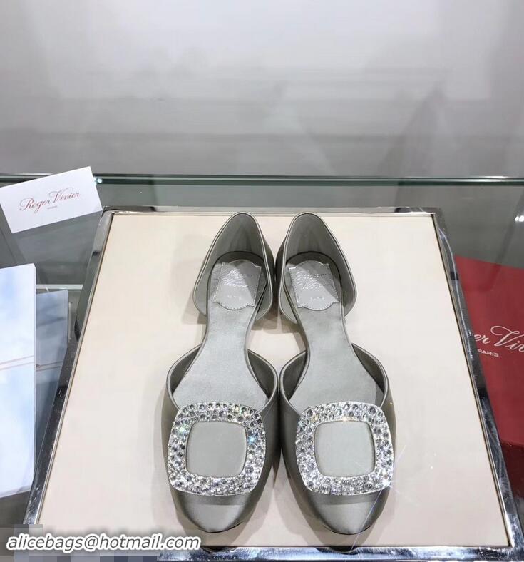 Crafted Imitation Roger Vivier Chips Strass Ballerinas R9101 Silk Silver Gray 2019