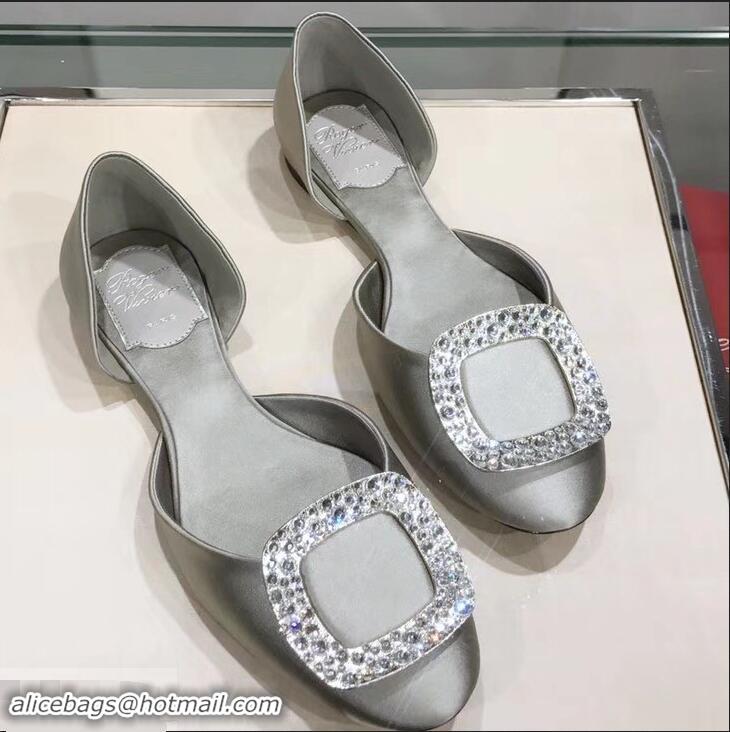 Crafted Imitation Roger Vivier Chips Strass Ballerinas R9101 Silk Silver Gray 2019