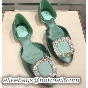 Original Cheap Roger Vivier Chips Strass Ballerinas R9101 Silk Light Green 2019