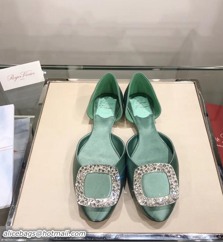 Original Cheap Roger Vivier Chips Strass Ballerinas R9101 Silk Light Green 2019