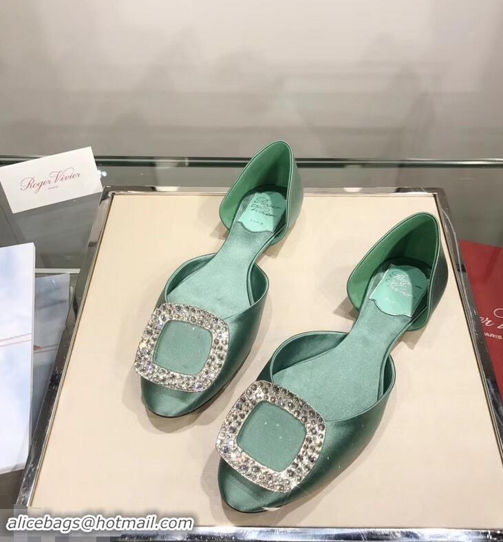 Original Cheap Roger Vivier Chips Strass Ballerinas R9101 Silk Light Green 2019