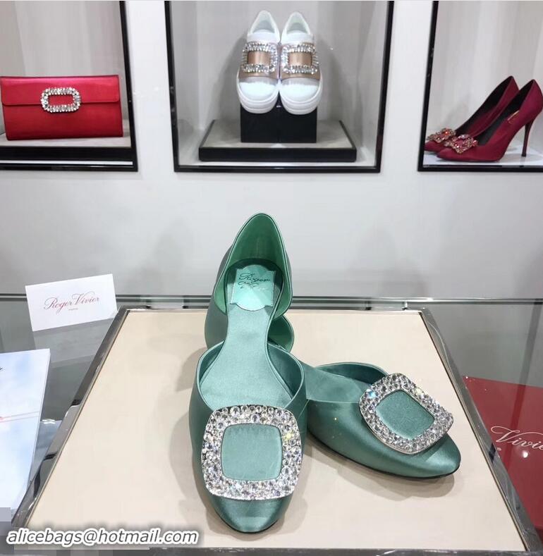 Original Cheap Roger Vivier Chips Strass Ballerinas R9101 Silk Light Green 2019