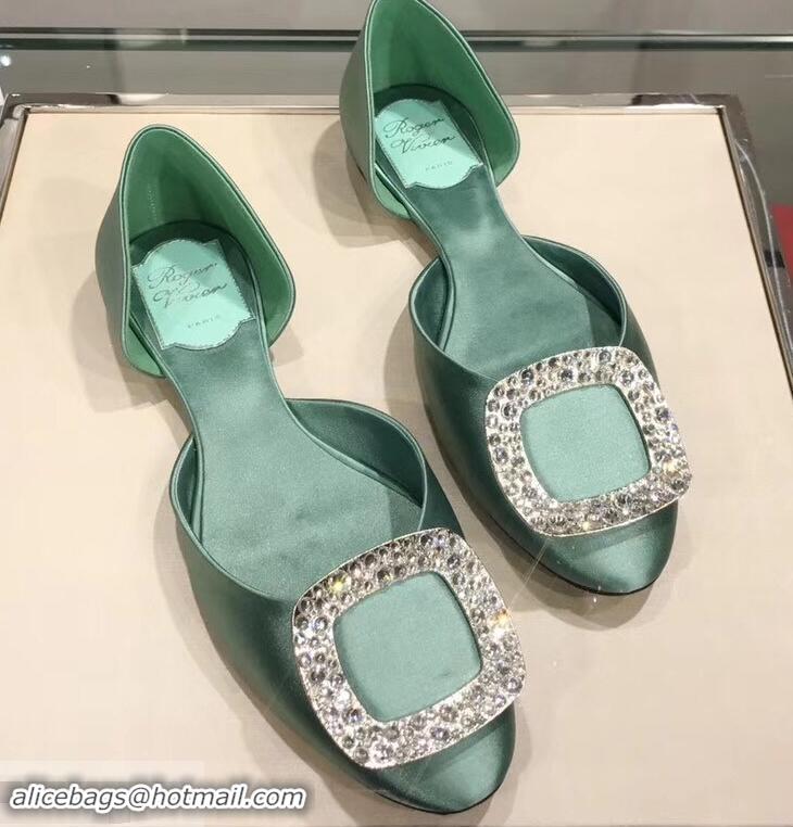 Original Cheap Roger Vivier Chips Strass Ballerinas R9101 Silk Light Green 2019