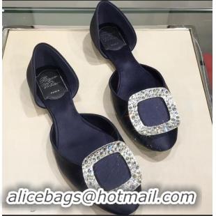 Imitation Roger Vivier Chips Strass Ballerinas R9101 Silk Dark Blue 2019