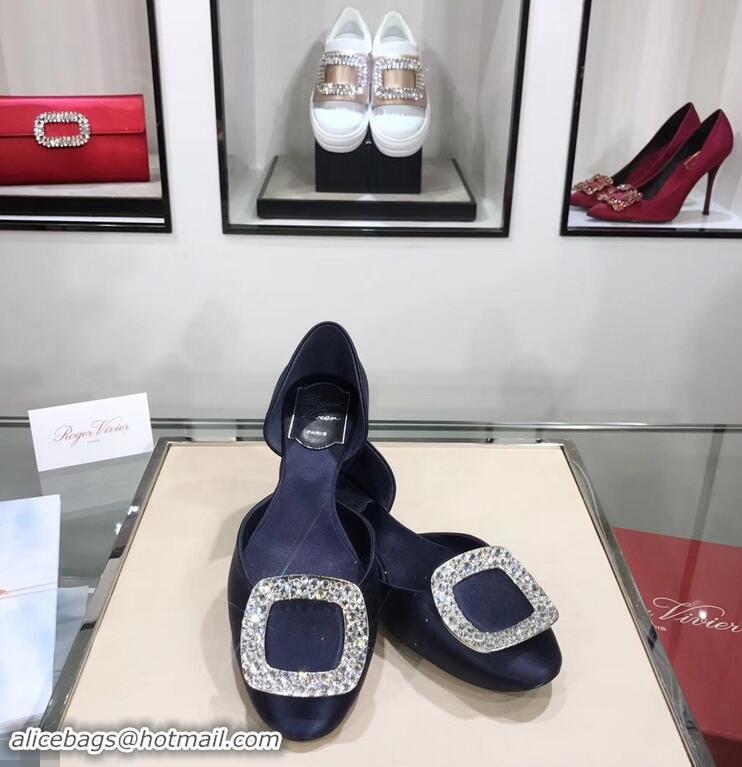 Imitation Roger Vivier Chips Strass Ballerinas R9101 Silk Dark Blue 2019