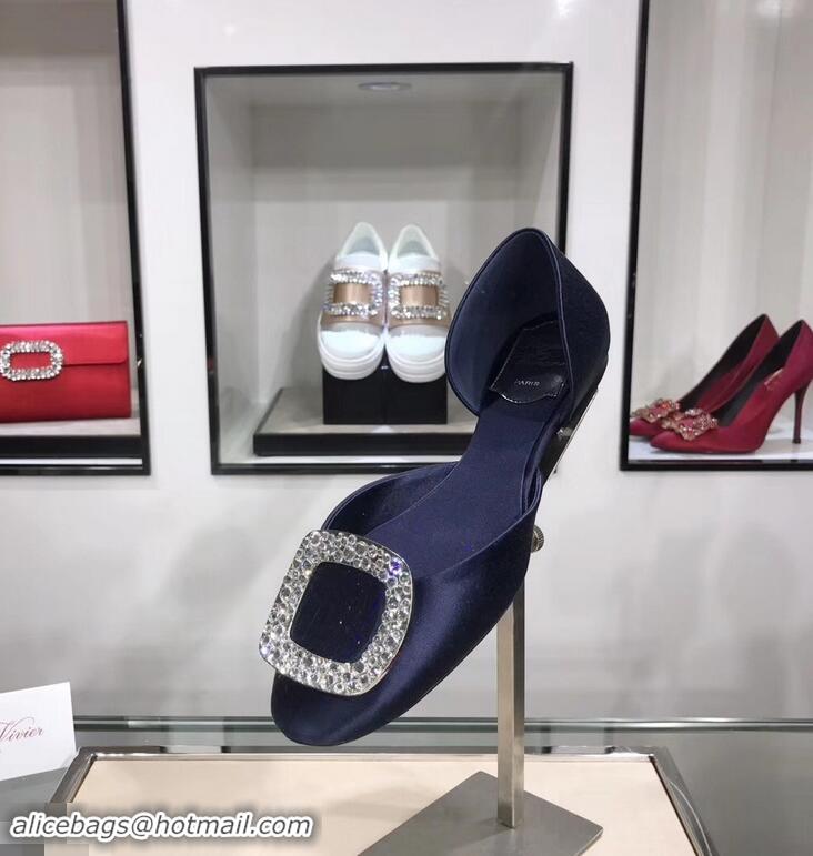 Imitation Roger Vivier Chips Strass Ballerinas R9101 Silk Dark Blue 2019