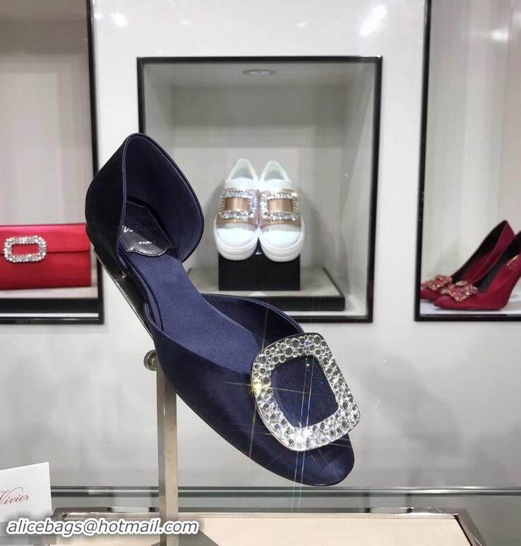 Imitation Roger Vivier Chips Strass Ballerinas R9101 Silk Dark Blue 2019