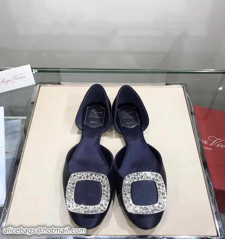 Imitation Roger Vivier Chips Strass Ballerinas R9101 Silk Dark Blue 2019