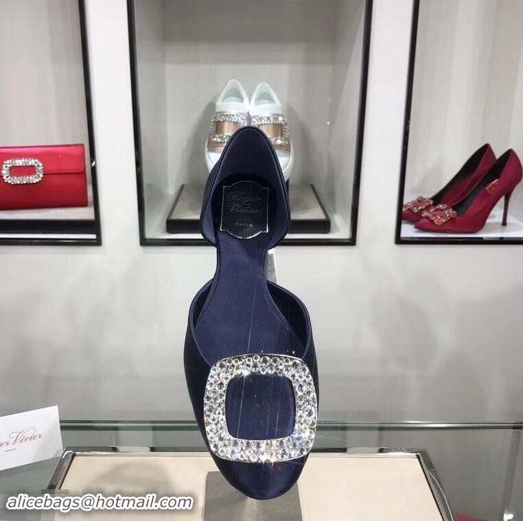 Imitation Roger Vivier Chips Strass Ballerinas R9101 Silk Dark Blue 2019