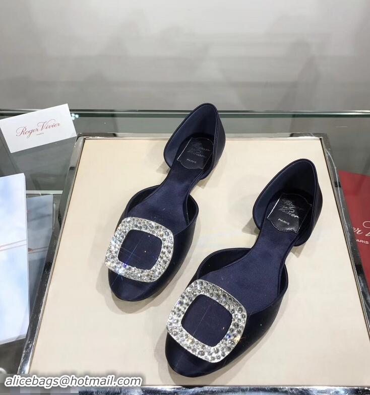 Imitation Roger Vivier Chips Strass Ballerinas R9101 Silk Dark Blue 2019