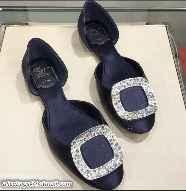 Imitation Roger Vivier Chips Strass Ballerinas R9101 Silk Dark Blue 2019