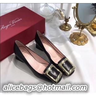 Wholesale Roger Vivier Heel 4.5cm calfskin metal Buckle Pumps R8998 Black 2019