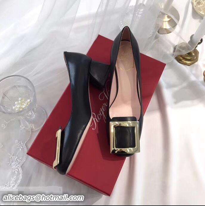 Wholesale Roger Vivier Heel 4.5cm calfskin metal Buckle Pumps R8998 Black 2019