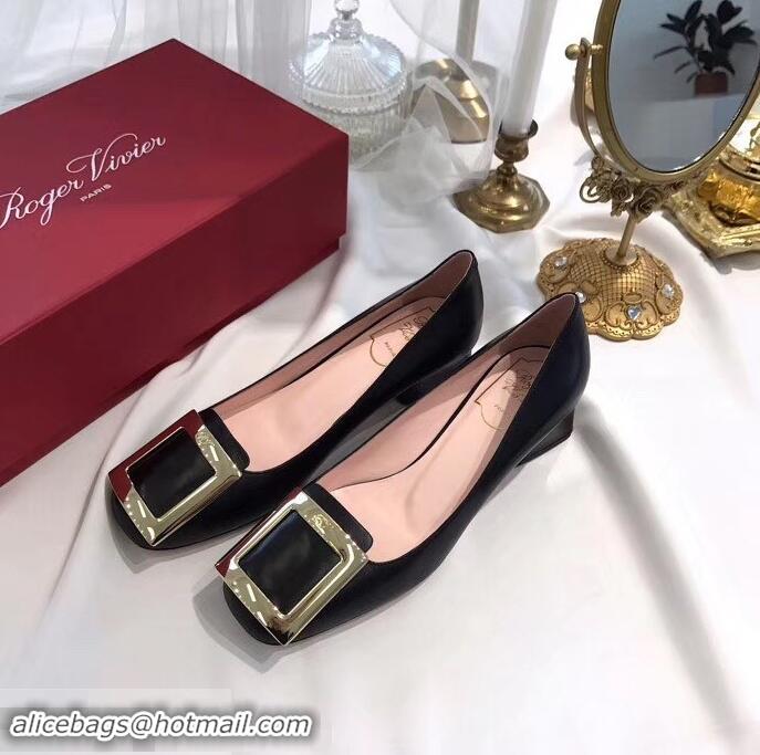 Wholesale Roger Vivier Heel 4.5cm calfskin metal Buckle Pumps R8998 Black 2019