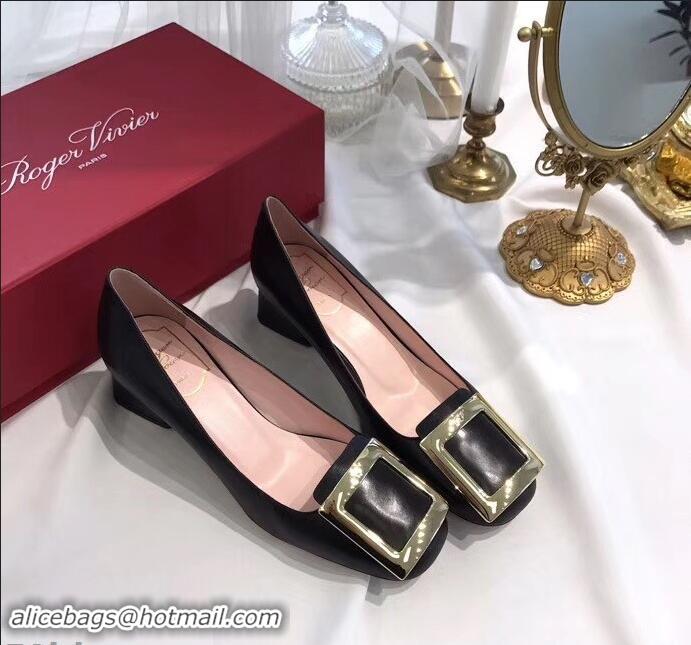 Wholesale Roger Vivier Heel 4.5cm calfskin metal Buckle Pumps R8998 Black 2019