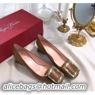 Imitation Roger Vivier Heel 4.5cm Calfskin Metal Buckle Pumps R8998 Brown 2019