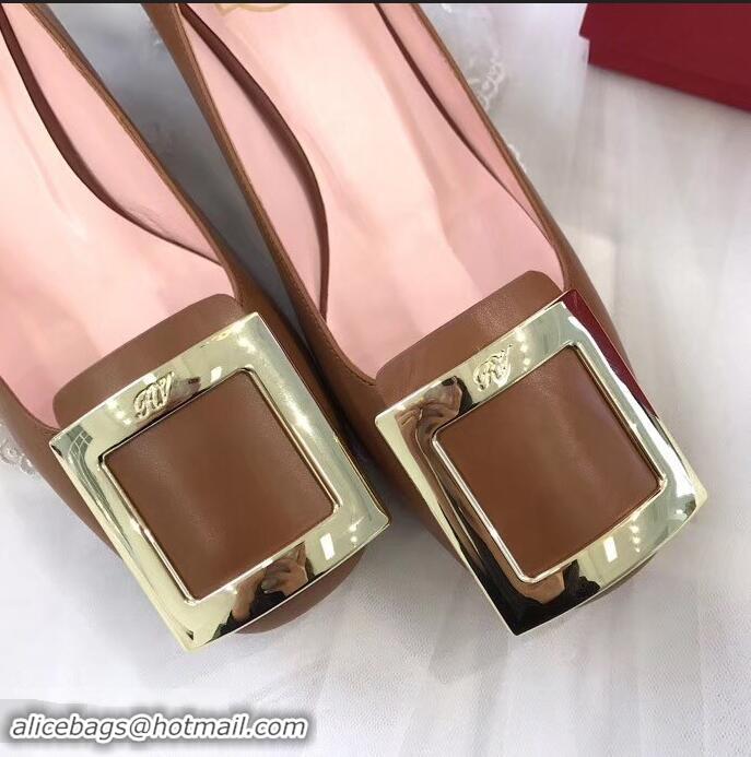 Imitation Roger Vivier Heel 4.5cm Calfskin Metal Buckle Pumps R8998 Brown 2019