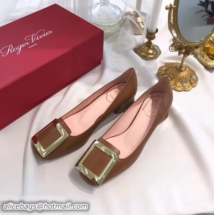 Imitation Roger Vivier Heel 4.5cm Calfskin Metal Buckle Pumps R8998 Brown 2019