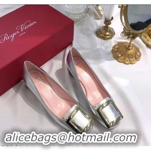 Faux Roger Vivier Heel 4.5cm Calfskin Metal Buckle Pumps R8998 Silver 2019