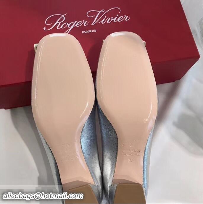 Faux Roger Vivier Heel 4.5cm Calfskin Metal Buckle Pumps R8998 Silver 2019