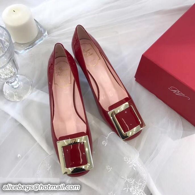 Cheapest Roger Vivier Heel 4.5cm Calfskin Metal Buckle Pumps R8998 Red 2019