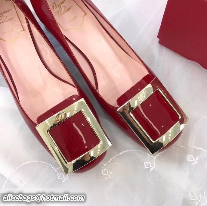 Cheapest Roger Vivier Heel 4.5cm Calfskin Metal Buckle Pumps R8998 Red 2019