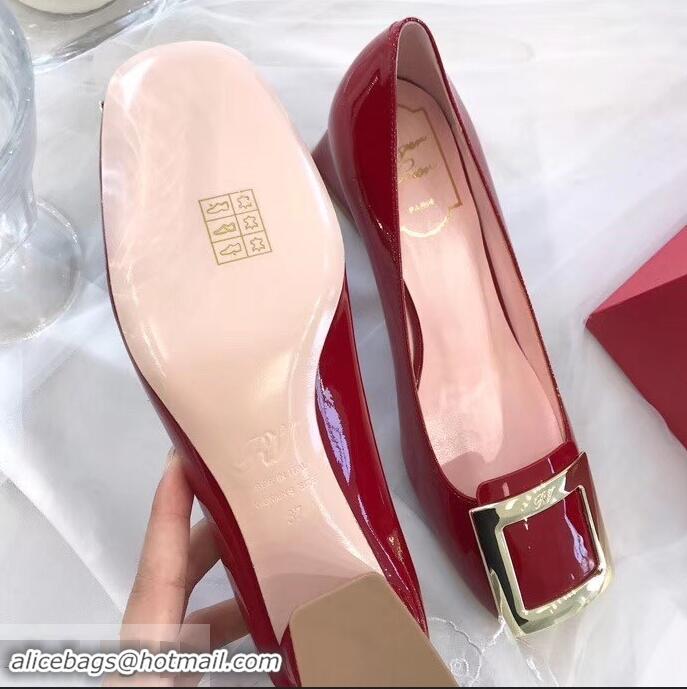 Cheapest Roger Vivier Heel 4.5cm Calfskin Metal Buckle Pumps R8998 Red 2019