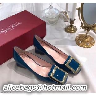 Cheap Grade Roger Vivier Heel 4.5cm Calfskin Metal Buckle Pumps R8998 Blue 2019