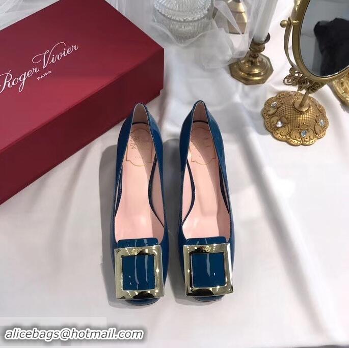 Cheap Grade Roger Vivier Heel 4.5cm Calfskin Metal Buckle Pumps R8998 Blue 2019