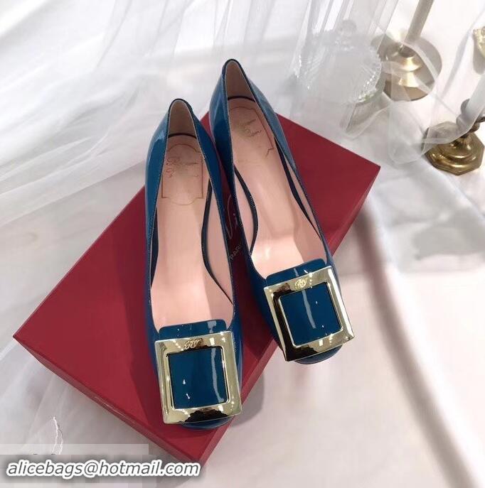 Cheap Grade Roger Vivier Heel 4.5cm Calfskin Metal Buckle Pumps R8998 Blue 2019