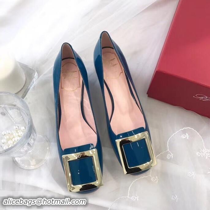 Cheap Grade Roger Vivier Heel 4.5cm Calfskin Metal Buckle Pumps R8998 Blue 2019