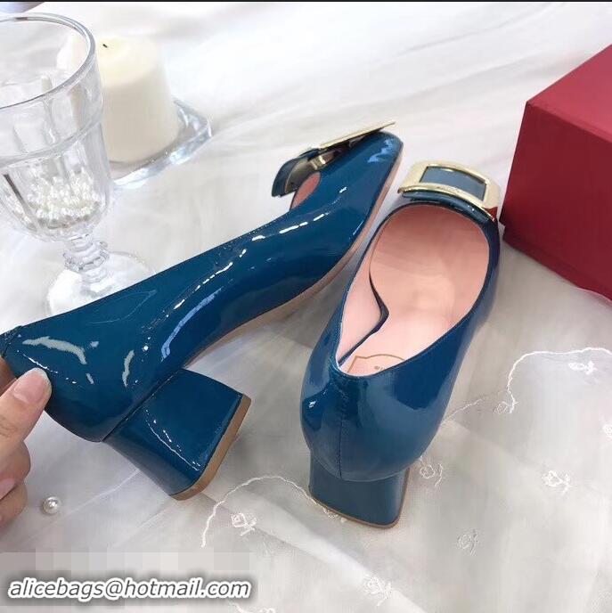 Cheap Grade Roger Vivier Heel 4.5cm Calfskin Metal Buckle Pumps R8998 Blue 2019