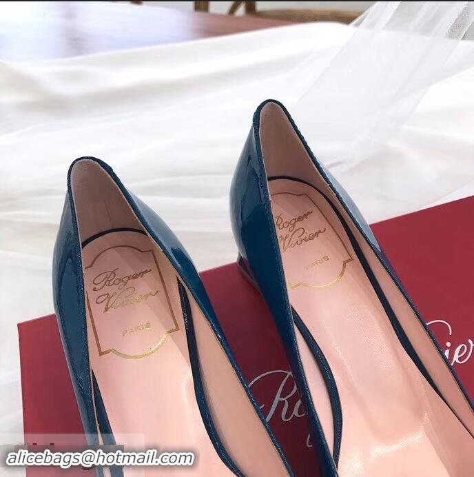 Cheap Grade Roger Vivier Heel 4.5cm Calfskin Metal Buckle Pumps R8998 Blue 2019