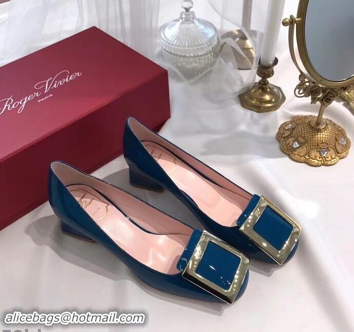 Cheap Grade Roger Vivier Heel 4.5cm Calfskin Metal Buckle Pumps R8998 Blue 2019