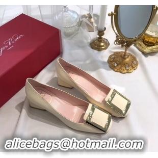 Buy Discount Roger Vivier Heel 4.5cm Patent Leather Metal Buckle Pumps R8903 White 2019