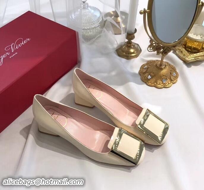 Buy Discount Roger Vivier Heel 4.5cm Patent Leather Metal Buckle Pumps R8903 White 2019