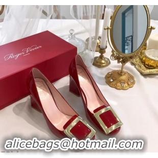 Good Quality Roger Vivier Heel 8.5cm Patent Leather metal Buckle Pumps R8904 Red 2019