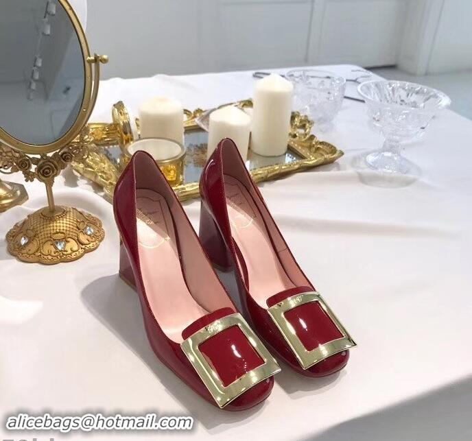 Good Quality Roger Vivier Heel 8.5cm Patent Leather metal Buckle Pumps R8904 Red 2019