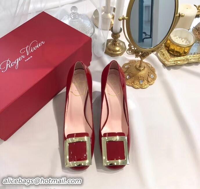 Good Quality Roger Vivier Heel 8.5cm Patent Leather metal Buckle Pumps R8904 Red 2019