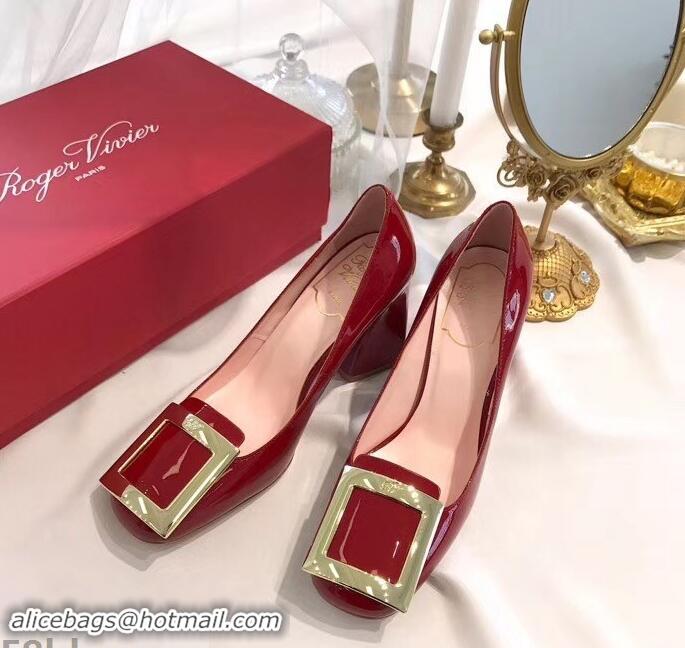 Good Quality Roger Vivier Heel 8.5cm Patent Leather metal Buckle Pumps R8904 Red 2019