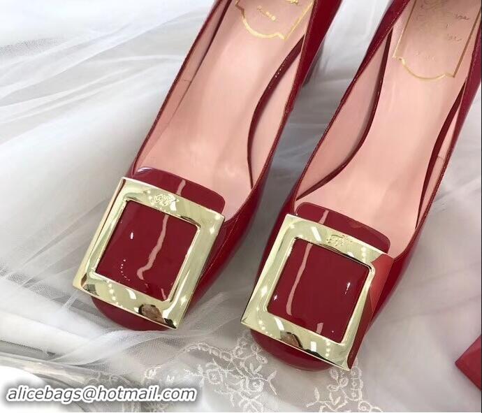 Good Quality Roger Vivier Heel 8.5cm Patent Leather metal Buckle Pumps R8904 Red 2019