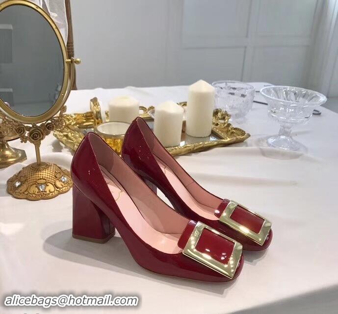 Good Quality Roger Vivier Heel 8.5cm Patent Leather metal Buckle Pumps R8904 Red 2019