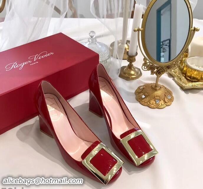 Good Quality Roger Vivier Heel 8.5cm Patent Leather metal Buckle Pumps R8904 Red 2019