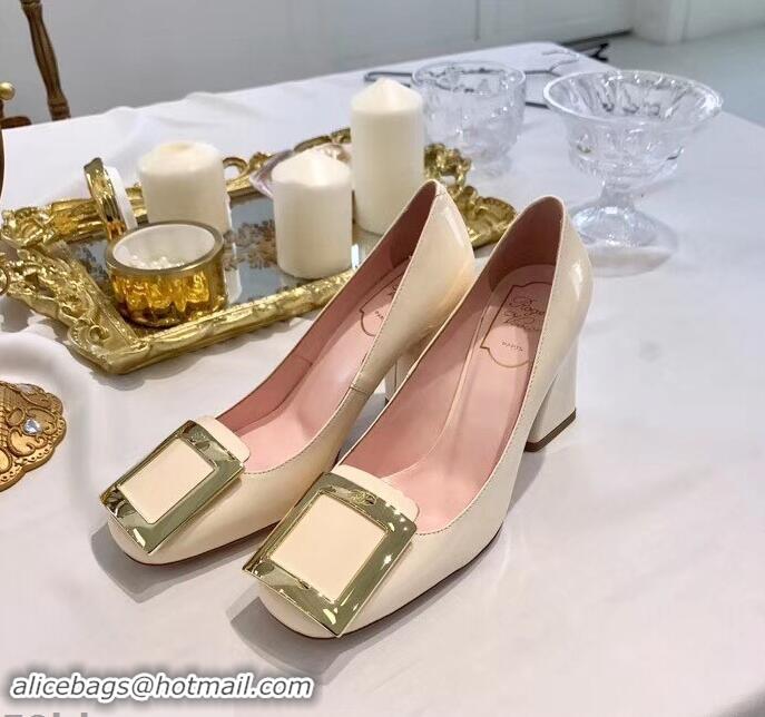 Purchase Cheap Roger Vivier Heel 8.5cm Patent Leather metal Buckle Pumps R8904 White 2019