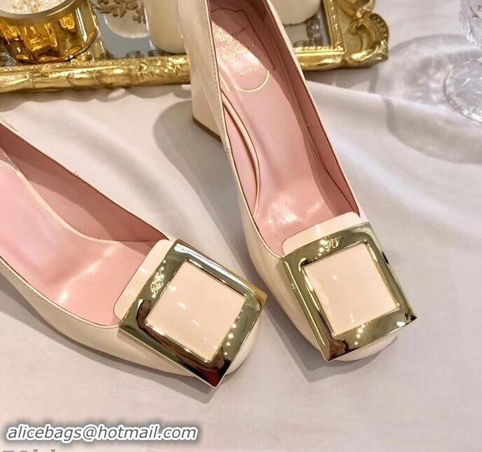 Purchase Cheap Roger Vivier Heel 8.5cm Patent Leather metal Buckle Pumps R8904 White 2019