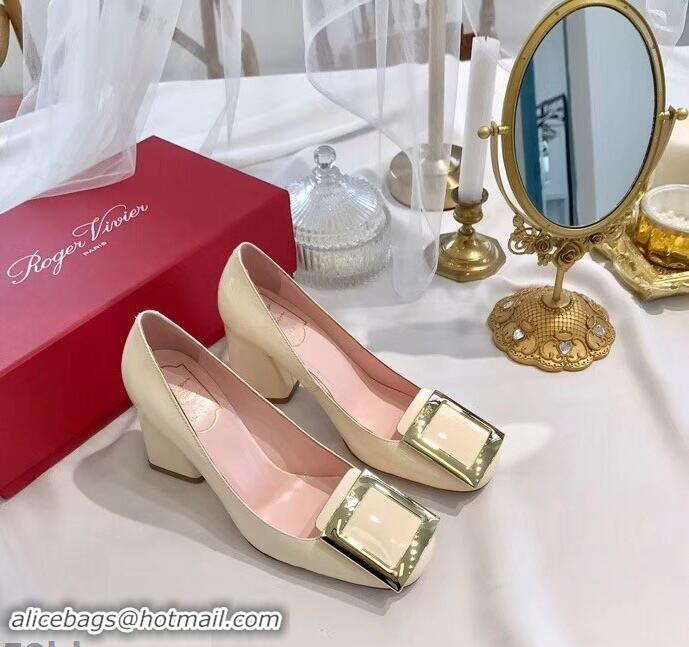 Purchase Cheap Roger Vivier Heel 8.5cm Patent Leather metal Buckle Pumps R8904 White 2019